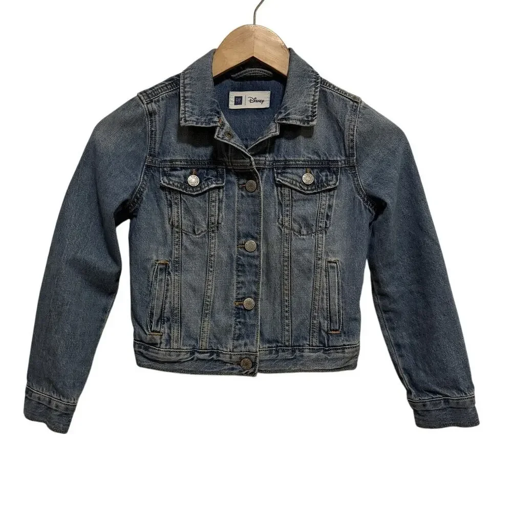 Disney Gap Girls M 8-9  Blue Cotton Long Sleeve Mickey Button Front Denim Jacket